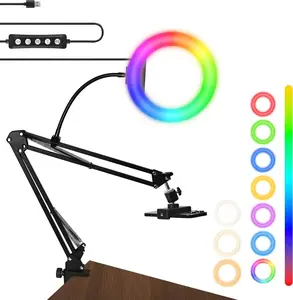 8"" RGB Ring Light with Overhead Camera Mount Overhead Phone Mount with RGB Fill Light for Articulating Arm Phone Mount for YouTube Live Stream Cooking  Video Recording