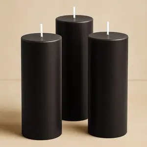 6-Pack Unscented Dripless Pillar Candles – 3"x9" Black Paraffin Wax with Smokeless Cotton Wicks, Clean & Long-Lasting 90-Hour Burn