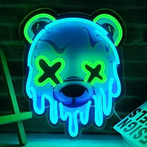 Ice Bear Neon Sign, Cool Led Sign for Wall Decor - Usb Powered, Adjustable Brightness Anime Bear Led Light for Bedroom, Bar, Pub, Party, Man Cave Decor, Cute, a Gift for Boyfriend