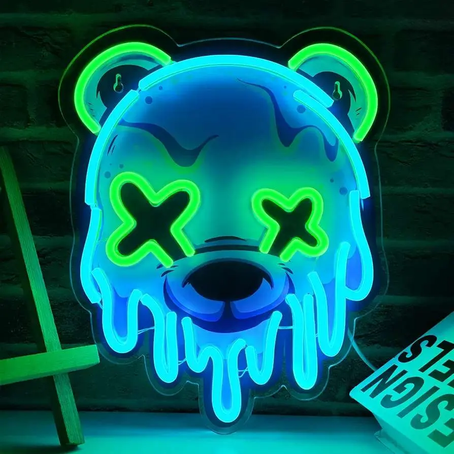 Ice Bear Neon Sign, Cool Led Sign for Wall Decor - Usb Powered, Adjustable Brightness Anime Bear Led Light for Bedroom, Bar, Pub, Party, Man Cave Decor, Cute, a Gift for Boyfriend