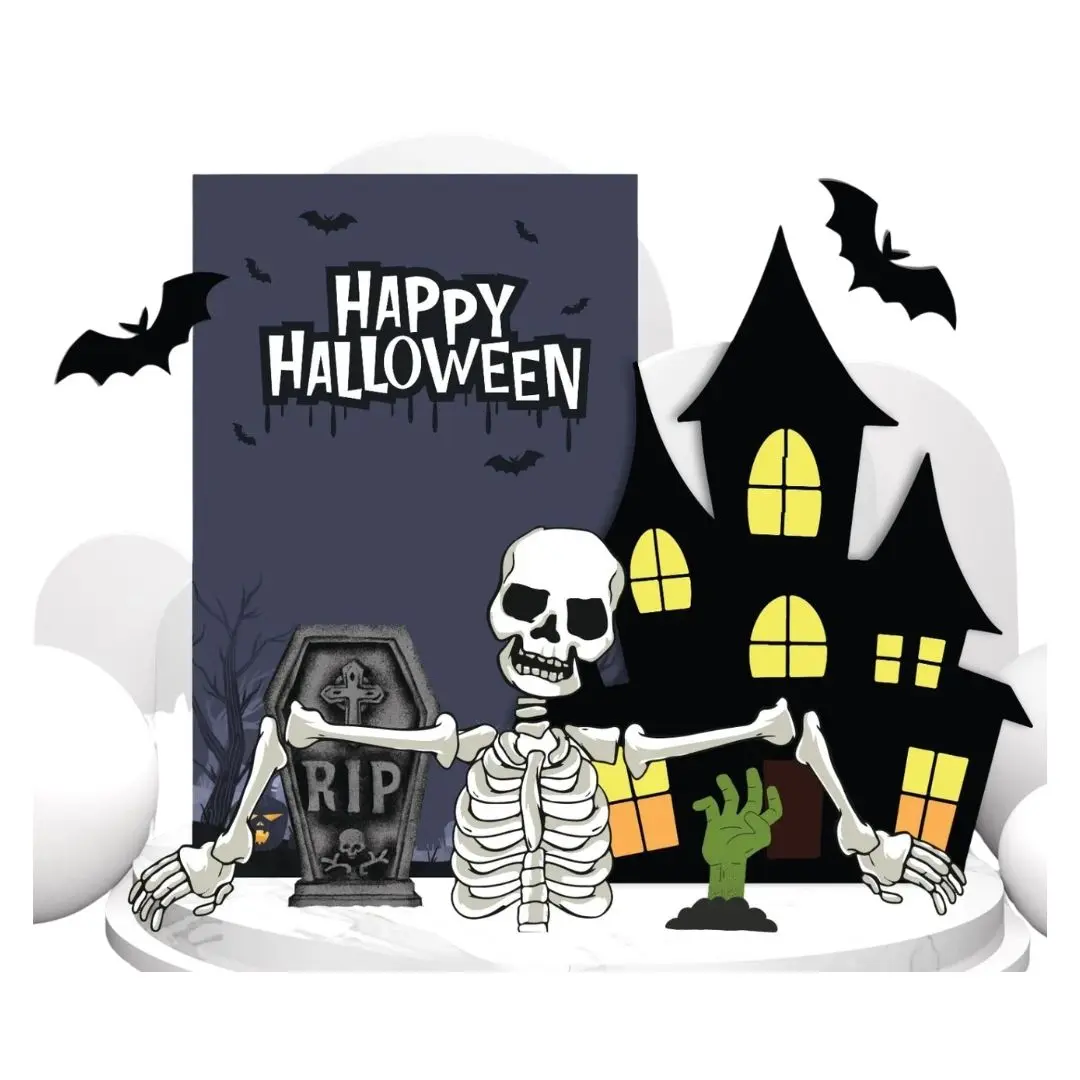 Grey Skeleton Halloween Backdrop Banners, Home & Party Supplies Decor, Print, 4 2 Ft Cutouts