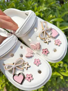 12 Pearl Butterfly Heart Starfish Resin Bling Shoe Charms Set, Women's Sandals Slippers Beach Bag Accessories, Decorative Shoe Ornaments