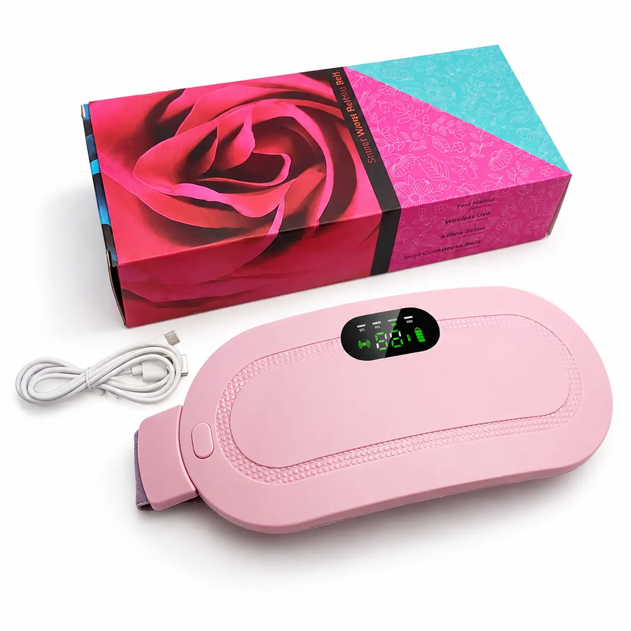 Women's Adjustable Wireless Rechargeable Menstrual Heating Pad Belt - PVC, Vibration Massage, Multiple Heat Levels, Smart Waist Warmer for Period Cramps & Commuting Relief, Self-Care Gift