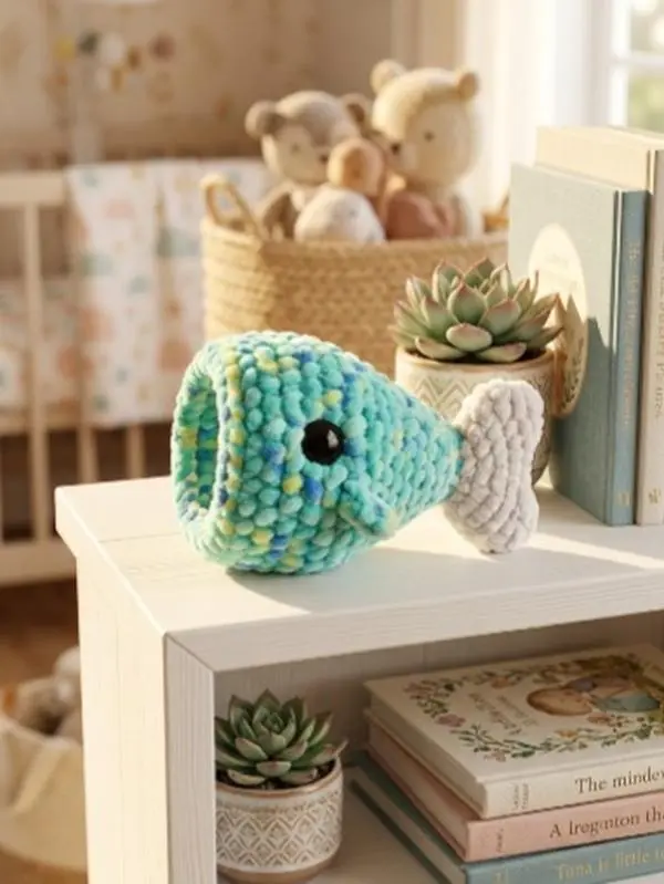 Cute Crochet Fish Plushie, Handmade Amigurumi Ocean Animal Stuffed Toy, Soft Chunky Chenille Yarn Fish Knitted Doll for Room Decor, Birthday Gift for Kids