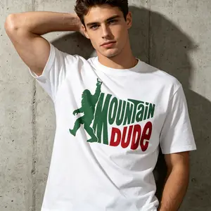Bigfoot Mountain Dude Graphic Tee, Retro Outdoor Hiking T-Shirt, Funny Sasquatch Rock On Top