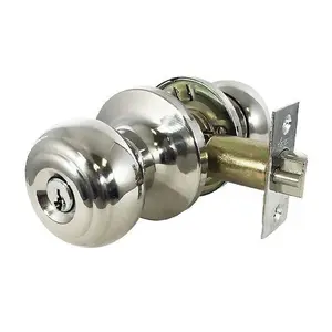 Kenaurd Entrance Security Door Knobset, Bright Chrome Door Hardware, Adjustable Backset, Brass Cylinder Doorknob, Model KEL01-BC-SC1, Door Knob
