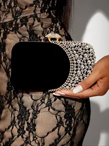 Luxury Rhinestone Embellished Evening Bag for Women, Elegant Party Clutch, Trendy Metal Purse, Floral Patchwork Design, Perfect for Weddings & Events