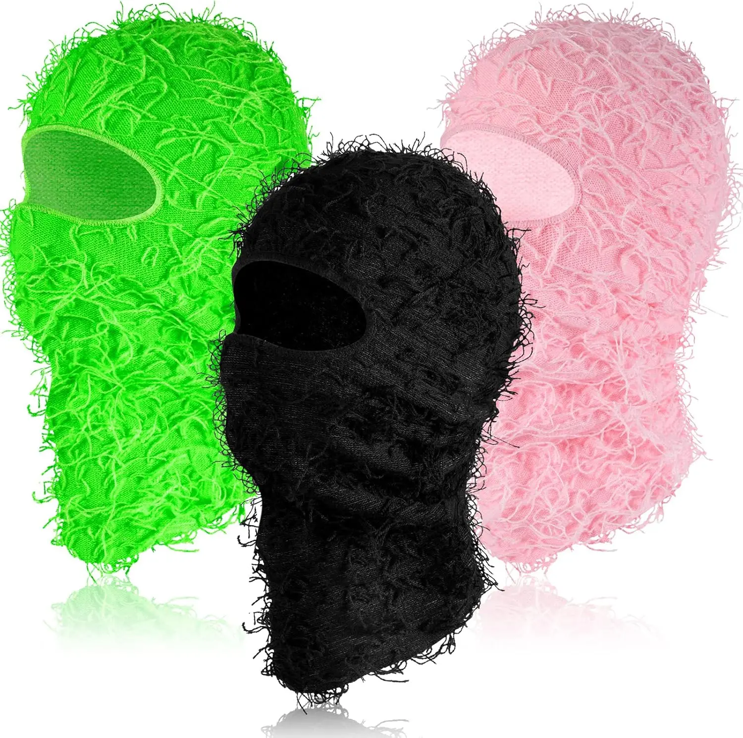 Adults' 3-Pack Unisex Distressed Knit Balaclava, Elastic Breathable Full Face Protective Mask, Windproof for Winter Outdoor Sports - Skating, Biking