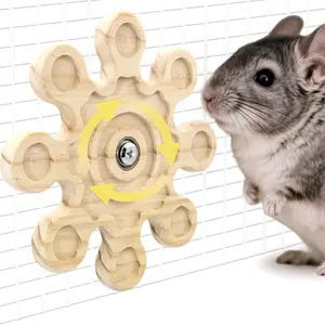 Rotating Natural Wood Chinchilla Chew Toys for Teeth, Interactive Enrichment Toys, Hanging Exercise Chinchilla Toys for Cage for Playtime, Spinner Cage Accessories Wheel