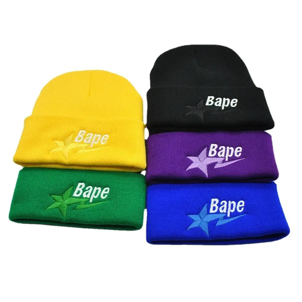 B*PE Letter Embroidery Knitted Beanie – Unisex Winter Warm Hat for Men & Women, Cozy Stretch Fit, Stylish Streetwear Cap for Autumn & Cold Weather