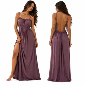 French Style Sweet Summer Dress, Drawstring Loose Slip Dress, Solid Color Long Casual Dresses for Women