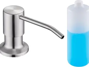 Brushed Nickel Sink Soap Dispenser – Built-In Stainless Steel Pump, Top Refill with 13oz Bottle
