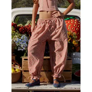 Cider Cotton-blend Gingham Adjustable Drawstring Hem Balloon Pants
