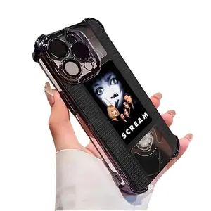 NganGee Retro VHS Tape Phone Case - Chucky, Scream & Michael Myers Halloween Design - 4-Corner Shockproof, HD for iPhone 11,12,13,14,15,16,17 #YGSJDWSJ34 Electroplating Process Camera Protection