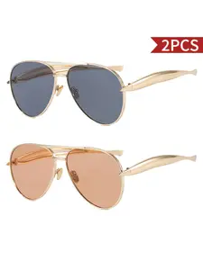 2PCS Fashionable Unisex Sunglasses Retro Sunglasses Pilot Toad Glasses Aviator Frames