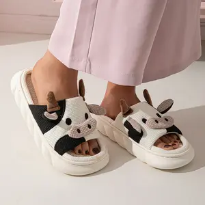 Women's All-Season Indoor Cow Print Linen Slippers Non-Slip Comfortable Home Footwear Adorable Functional Loungewear