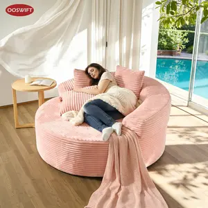 【March Limited-Time Sale】OOSWIFT 59" W Oversized Corduroy Lounge Chair, Single Sofa Bed with Pillows, Modern Wide-Arm Sleeper Chair for Living Room, Lounger for Nursery & Home Theater, Cozy Round Reading Chair