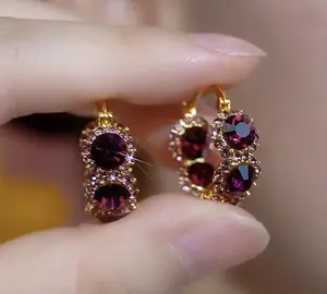 Crystal Hoop Earrings 14K Gold Plated Retro French Style Round Design, Chic Elegant Statement Jewelry Fashion Earrings Precious Stones DZEH4161