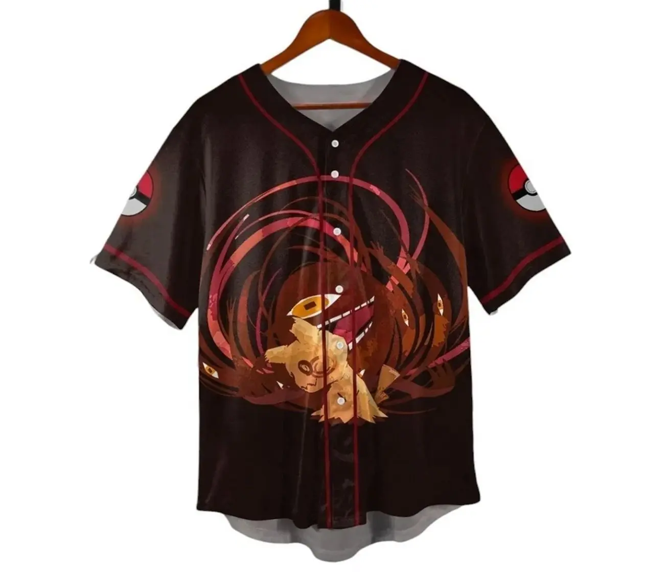 Mimikyu Baseball Jersey, Cute Anime Baseball Shirt, Unisex Button-Up Jersey
