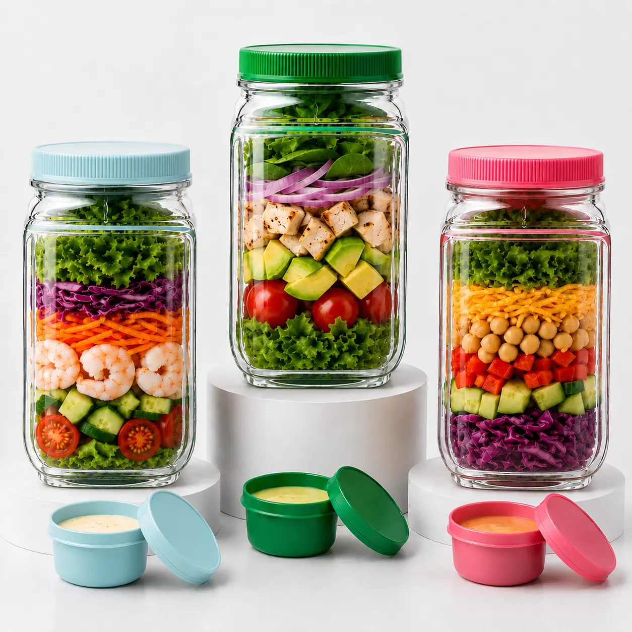 Upgraded Side-Opening Salad Container To Go – 35 OZ / 1000ml Leakproof Salad Jar with Dressing Cup, Portable Reusable Lunch Container for Meal Prep, Office, Gym & Travel