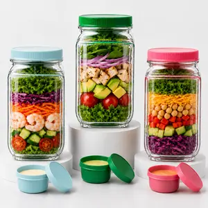 Upgraded Side-Opening Salad Container To Go – 35 OZ / 1000ml Leakproof Salad Jar with Dressing Cup, Portable Reusable Lunch Container for Meal Prep, Office, Gym & Travel