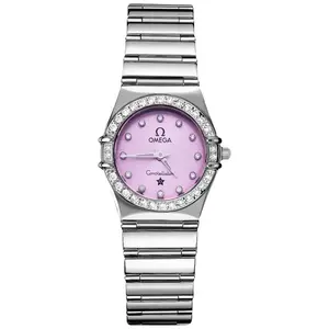 Omega Constellation 22.5mm Stainless Steel Quartz Aftermarket Pink Dial & Diamond Bezel WHP040514