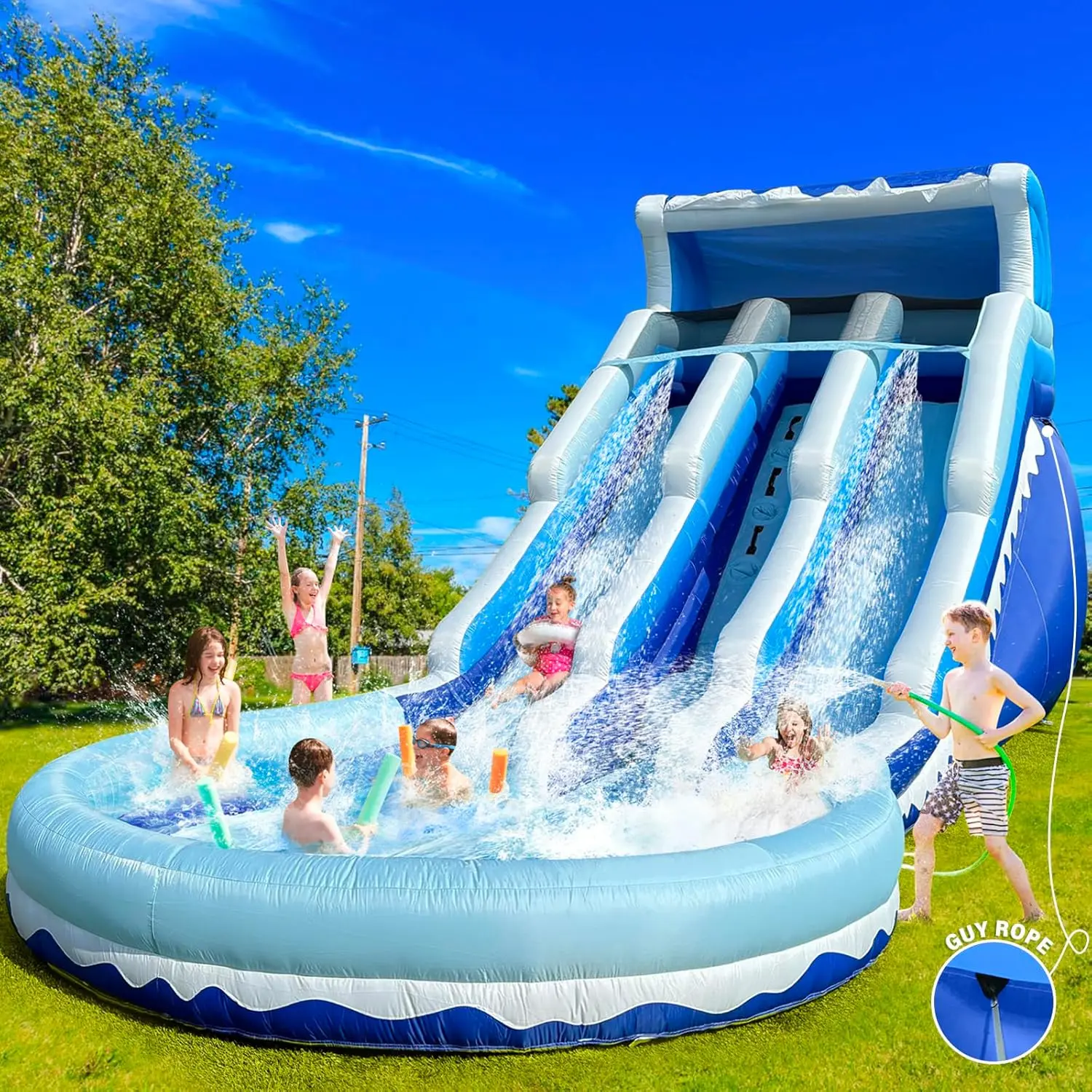 20.6FT Large Inflatable Water Slide with Swimming Play Center,Triple Water Slides&Lightweight Premium Water Slide Inflatables for Kids and Adults Backyard, 20.6x9.5x9.3Ft for Kids (550W Blower)