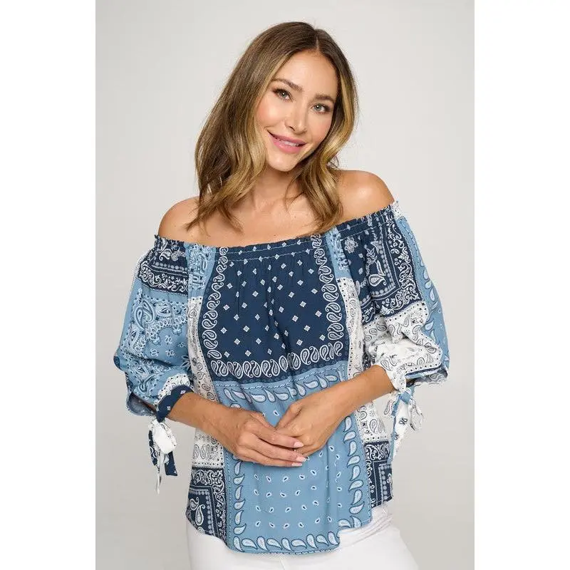 BANDANA PRINT OFF THE SHOULDER TOP