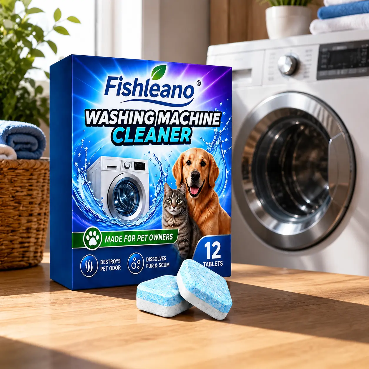 12-Pack Effervescent Automatic Washing Machine Cleaning Supplies - Floral Box, Residue-Free All-Purpose Stain Remover, Deodorizer, Mold Remover, Septic Safe, Laundry Detergent Fragrance Enhancer