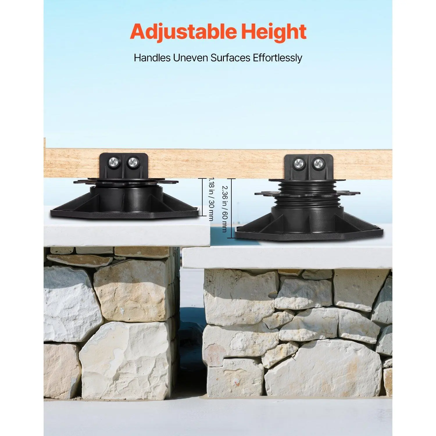 Spring new arrivals 24 Pcs Adjustable Deck Support Pedestal Deck Foundation Base Rising 1.18-2.36 in