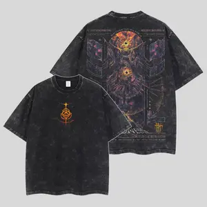 Eldenring Boss Frenzy Flame Washed Shirt, Maliketh, Malenia, Radahn, Messmer, Ranni Unisex Street Style Apparel - FromSoftware Collection Game Oversized Washed Seamless Hoodie, Acid-Washed Heavyweight Gift for Him