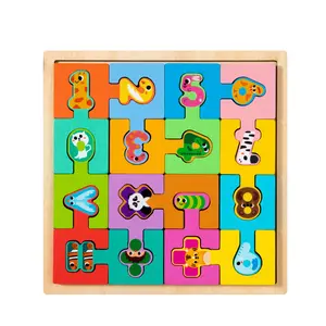 Hatwoo Wooden Blocks Puzzle Brain Teasers Toy, Number Vehicle Animal Fruit Theme Jigsaw Intelligence Colorful Matching Blocks Game, STEM Montessori Educational Gift for Kids