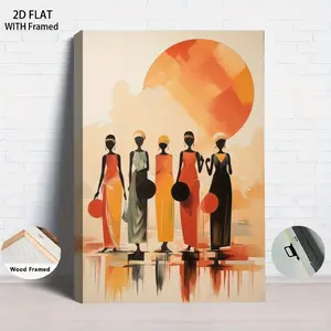 1Pcs Framed 2D Flat African Women Silhouette Canvas Wall Art with Frame 50x70cm Abstract Tribal Figure Painting for Living Room Bedroom Decor Modern Boho Home Decoration Ready to Hang Home decor Wall