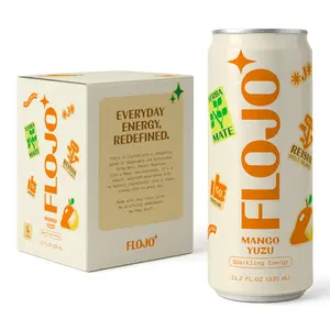 FLOJO Starter Pack (Mango Yuzu) 12 cans - Smooth Clear Everyday Energy with Natural Yerba Mate & Functional Mushrooms