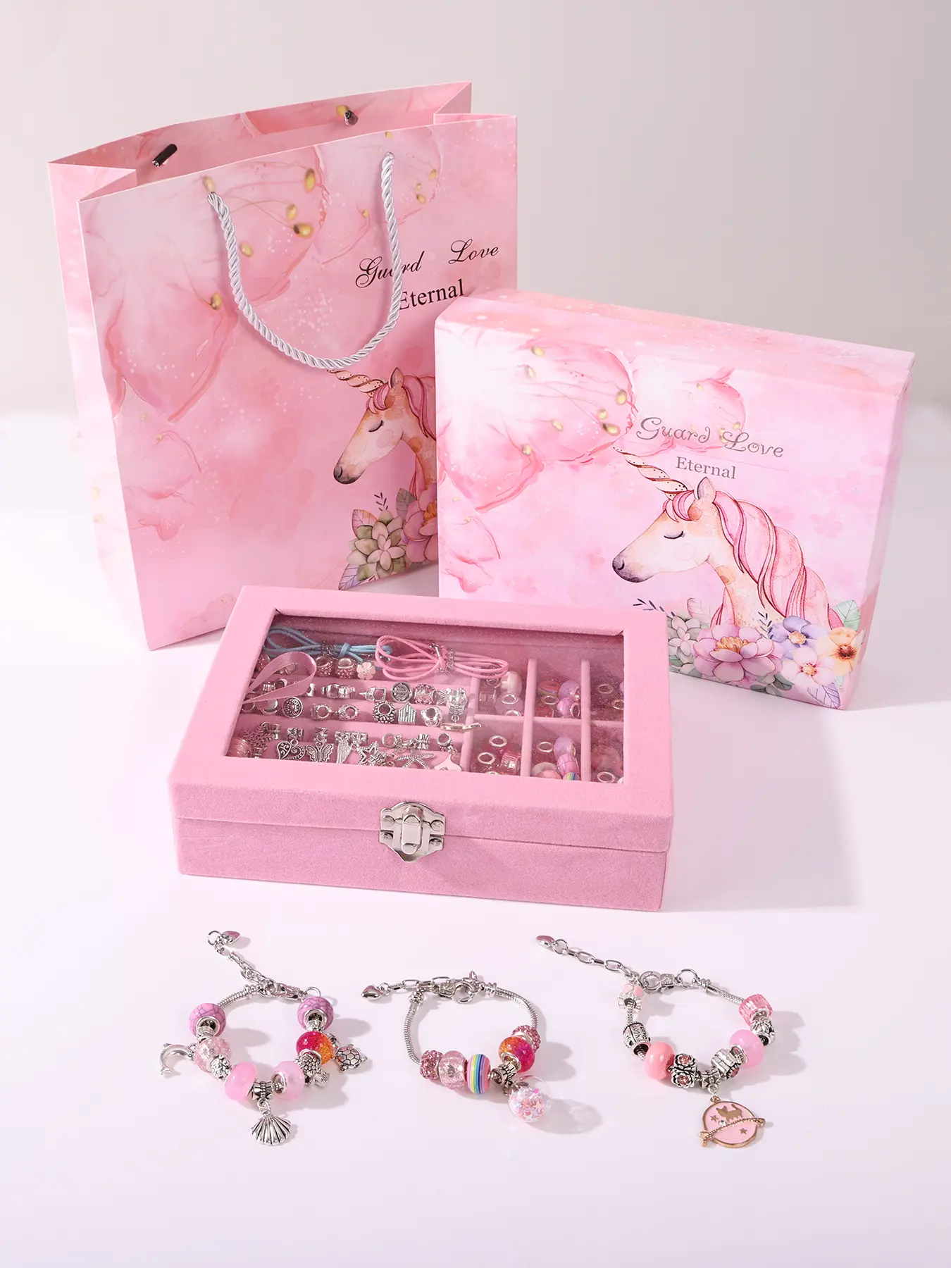Crystal Bracelet DIY Bead Set Vintage Velvet Gift Box Handmade Craft Kit Holiday Gifts, Perfect for Crafting & Jewelry Making