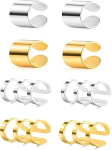 4 Pairs Ear Cuff Clip Earrings Non Piercing Jewelry Stainless Steel Minimalist Sleek, Trendy & Geometric Style (Multiple Stylish Designs, Size-Adjustable, 8MM Sizes & 18G/20G) for Women & Girls (Daily Wear, Parties & Ear Styling)