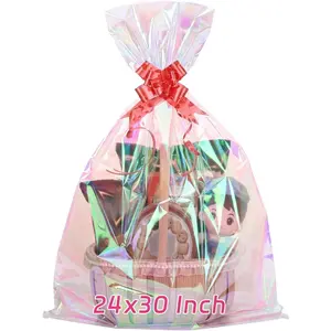 Iridescent Cellophane Bags for  Baskets 24x30 Inch 3 count Easter Large Clear  Bags Cellophane Wrap for Easter Basket Stuffers Candy Stuffed  Presents Birthday  Bridal Shower
