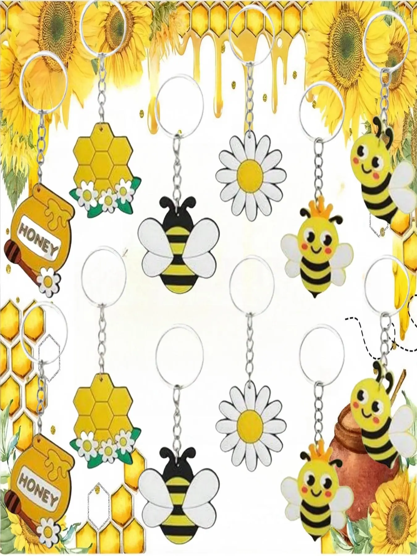 Cute Bee & Honeycomb Pattern Keychain, Random Style Silicone Keychain, Fashion Accessories for Women & Men, Perfect Birthday Gift