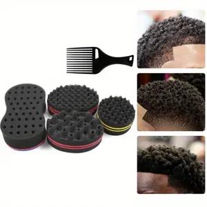 4Pcs Hair Care Tool for Men and Women, Big Holes Magic Sponge Brush for Wave, Coils, and Afro Hair Suitable for Home Travel Use
