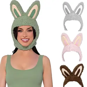 Cute Bunny Monster Hooded Hat with High Ears Design Lightweight Plush Headband Velcro Closure for Halloween Costumes