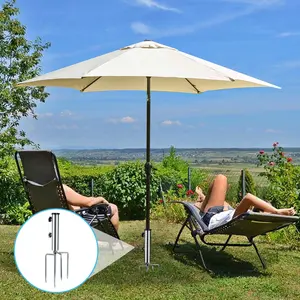 Heavy Duty Umbrella Base Anchor with 4 Nails - Adjustable Portable Metal Outdoor Stand for Patio Umbrellas, Flags, Fishing Rods, Poles & Christmas Tree Base
