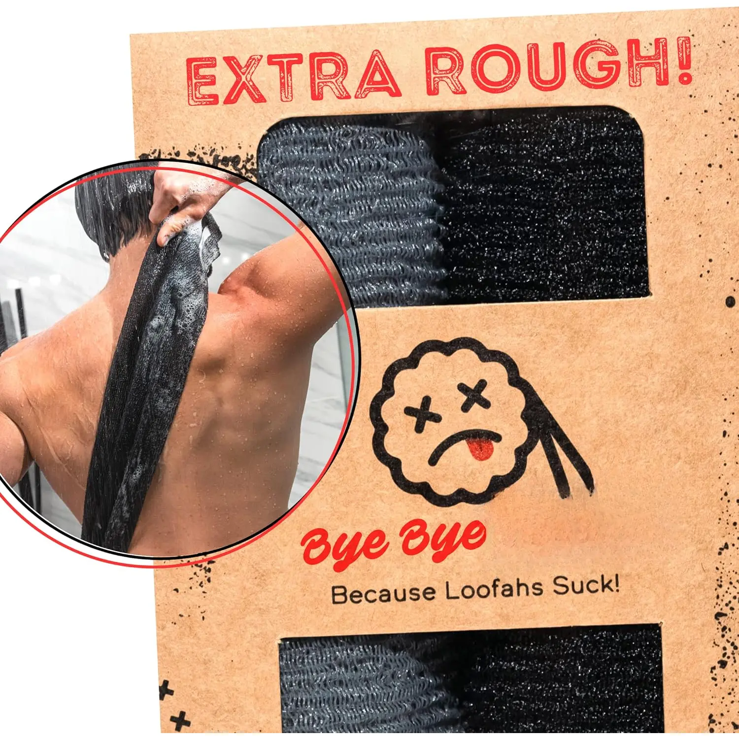 Extra Rough  Washcloth -   &  Scrubber for Shower, Extra Long, Hygienic Exfoliator Wash Cloth, Men Or Women, 2 Count Pack, 1 Black & 1 Grey Color,