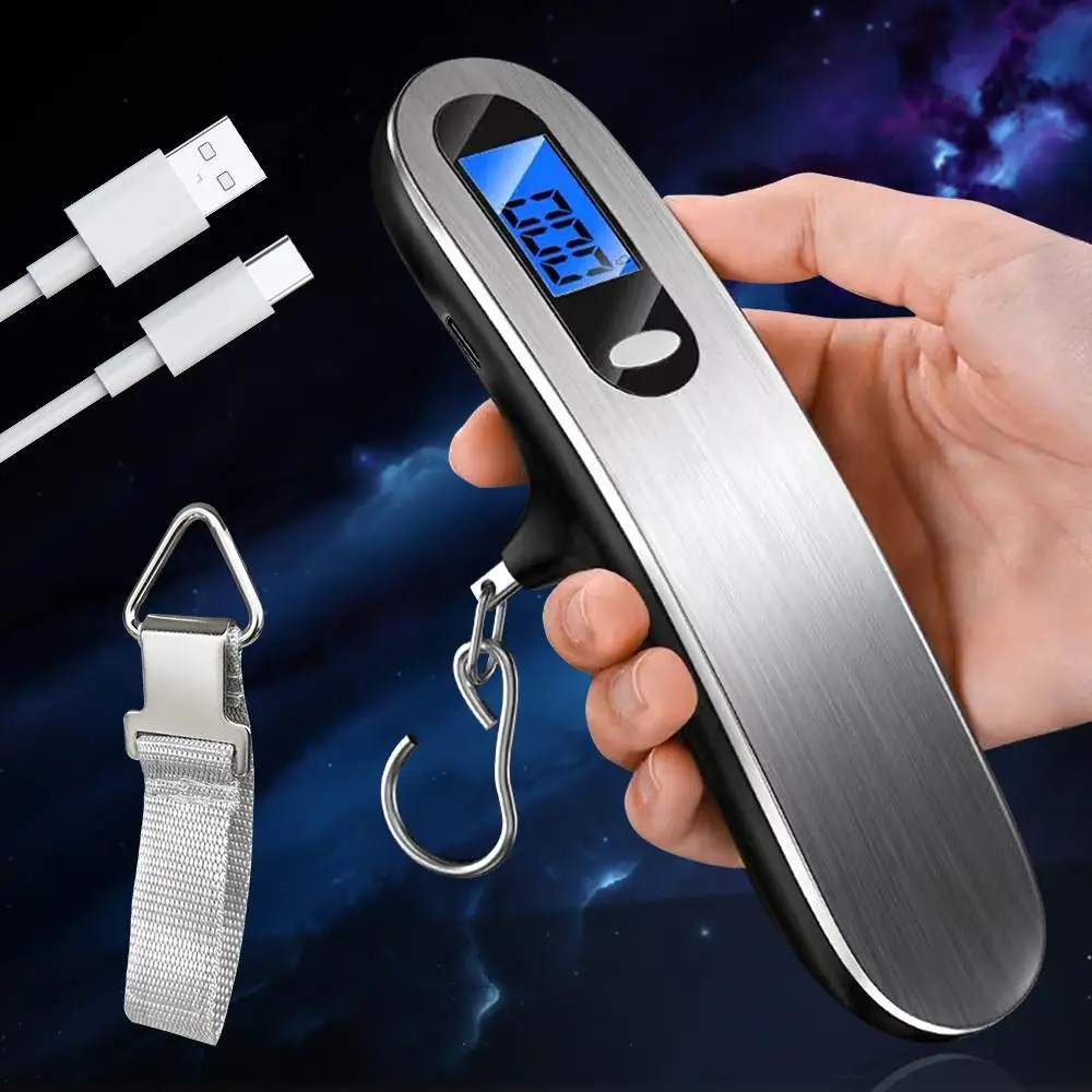 Portable USB Rechargeable Digital Scale, High Precision Handheld Electronic Scale, Weighing Luggage Tool, LED Night Light Display Hook Scale, Suitable