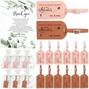 50 Sets Luggage Tags Bulk Destination Wedding Favors for Guest Adventure Begins Favor with Thank You Cards and Organza Bags for Travel Wedding Bridal Shower Return Favors, Pink Brown