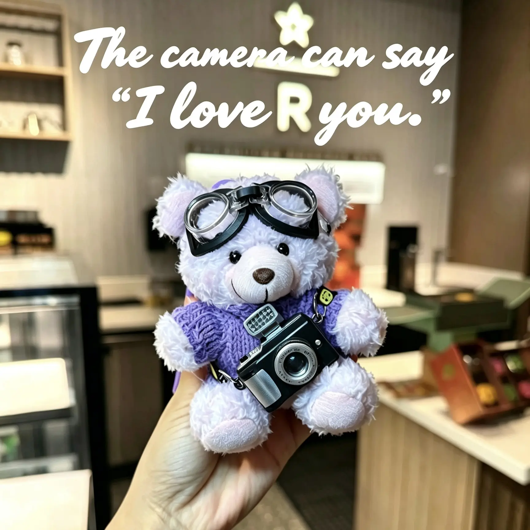 Cute Cartoon Bear Keychain -Cute Pilot Teddy Bear Plush Keychain with Mini Camera & Goggles , Girls Gifts for Cell Phones, Car Keys