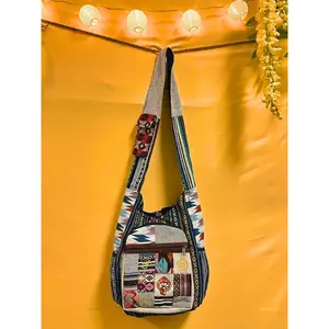 Hemp Multi Patch Mushroom Boho hippie style Handmade crossbody shoulder bag