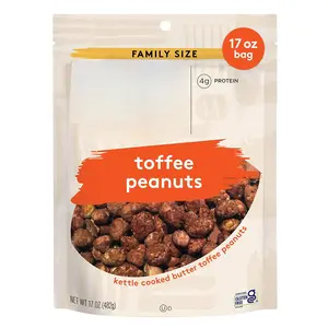 Toffee Peanuts, Candied Peanuts with Praline Coat and Sweet Cream, Gluten Free Kosher Snack, 17 oz Resealable Bag