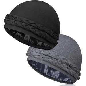 2PCS Satin Lined Turban Head Wraps for Men – Halo Turban Head Scarf for Hair Protection & Style Boho Style Solid Color Turban Hat