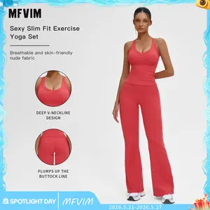 MFVIM Sporty Two-Piece Set Women’s Plain Crop Cami Top & Flare Leg Pants Sports Set, Sporty Casual Comfy Breathable Two-Piece Outfits for Yoga, Gym, Workout, Running, Gym Workout Clothes