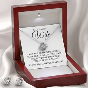 Love Knot Necklace and Earring Set with a Message from Husband to Wife Expressing His Forever Love